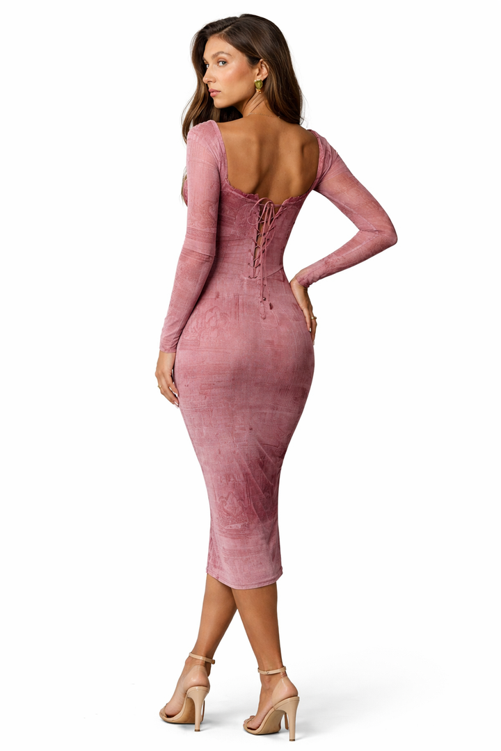 Nami | Women's Pink Bodycon Midi Evening Dress