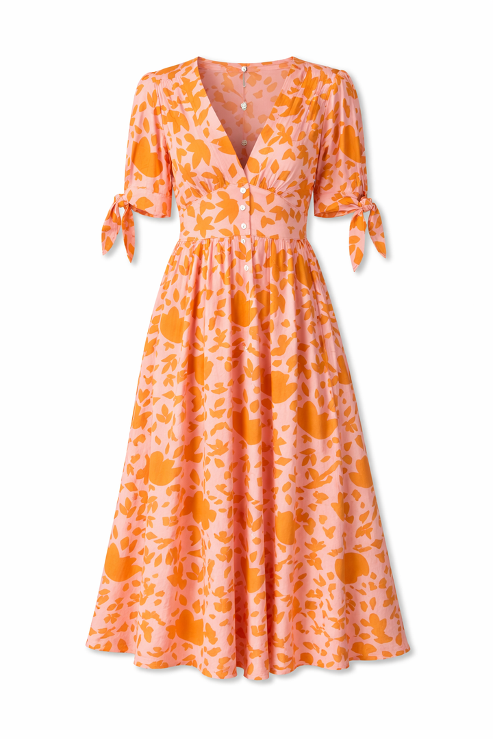 June | Elegant Summer Orange Midi Dress