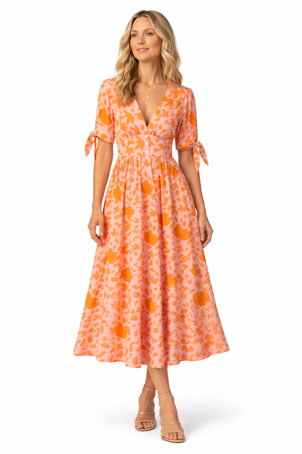 June | Elegant Summer Orange Midi Dress