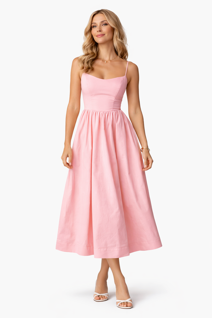 Evira | Midi Evening Dress with U-Neck and Flared Skirt