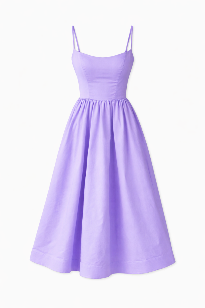 Evira | Midi Evening Dress with U-Neck and Flared Skirt