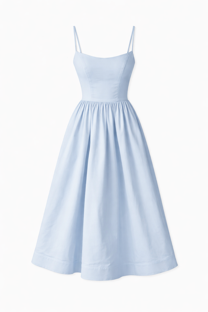 Evira | Midi Evening Dress with U-Neck and Flared Skirt
