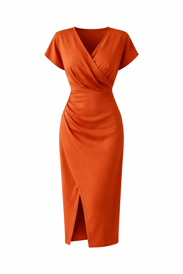 Elegant Satin Summer Dress V-Neck Ladies Midi