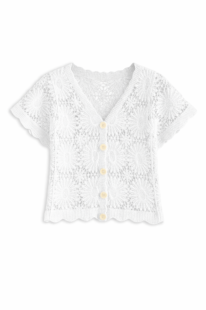 Isma | Trendy Top - Knitted Cardigan with Flowers & Buttons – Cotton Blend
