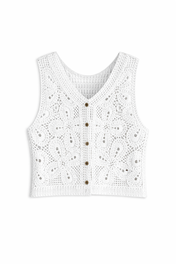 Gidi | Crocheted Cotton Sleeveless Ladies' Cardigan with Button Closure
