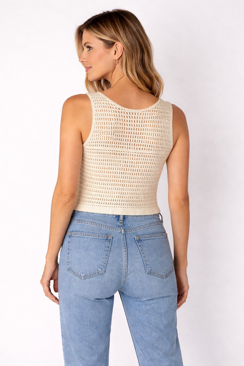Gidi | Crocheted Cotton Sleeveless Ladies' Cardigan with Button Closure
