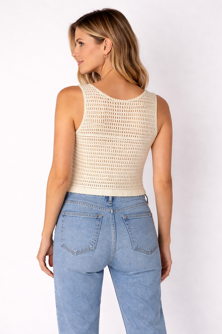 Gidi | Crocheted Cotton Sleeveless Ladies' Cardigan with Button Closure