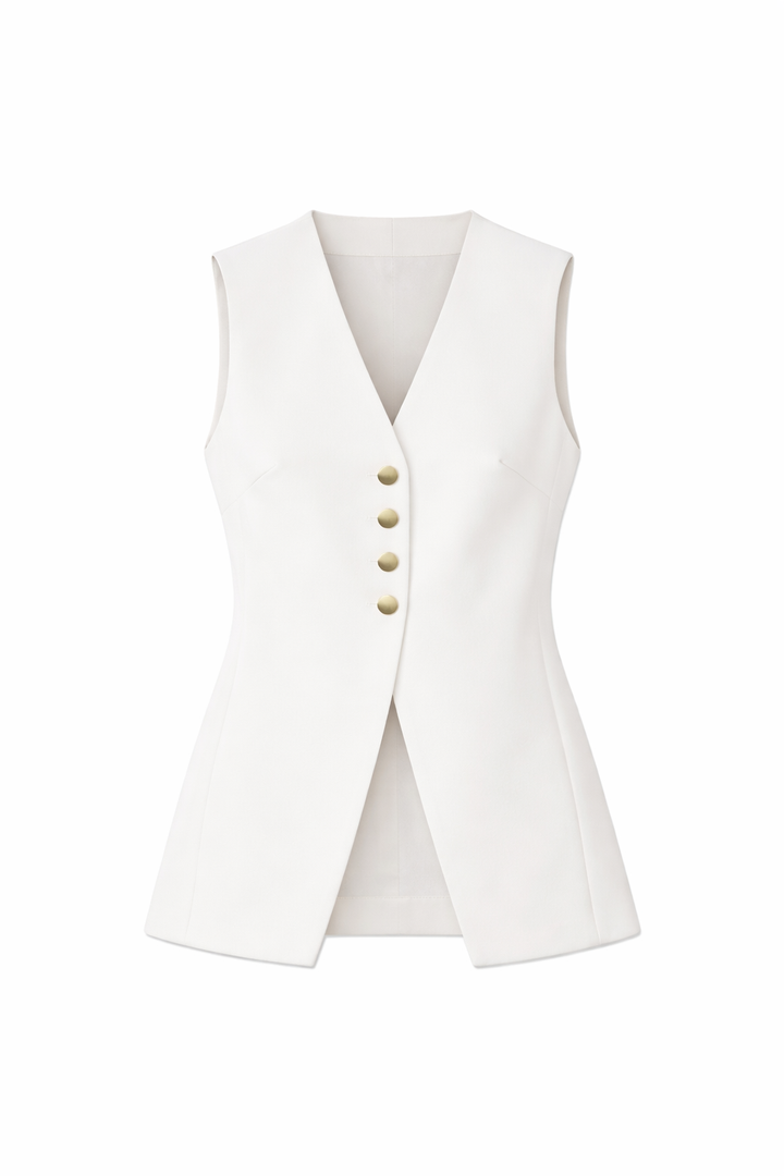 Dysa | Women's Linen Cotton Sleeveless Jacket – Gilet with Buttons