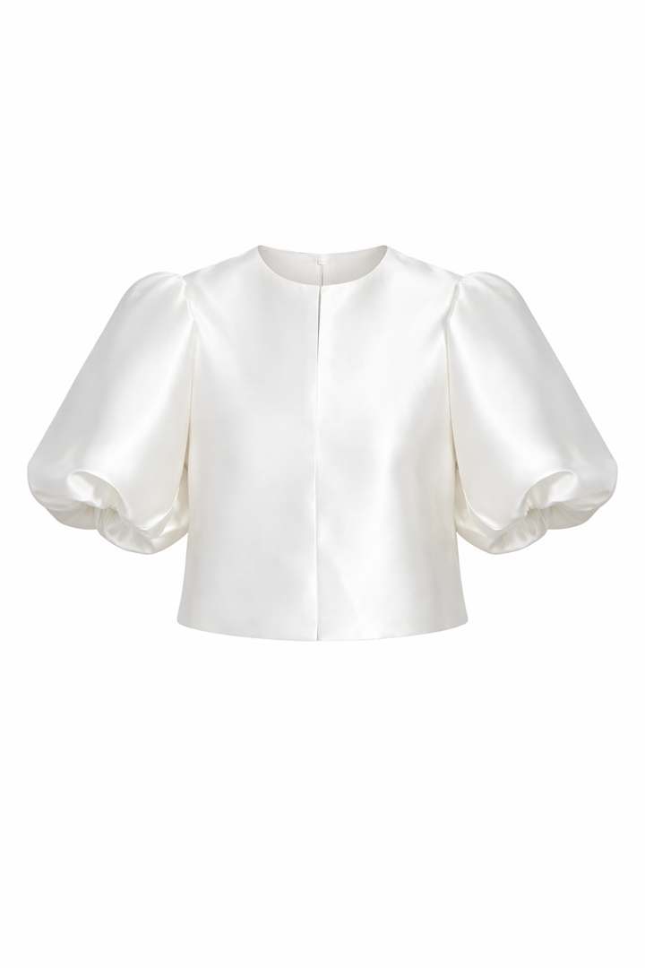 Elegant Satin Top with Puff Sleeves