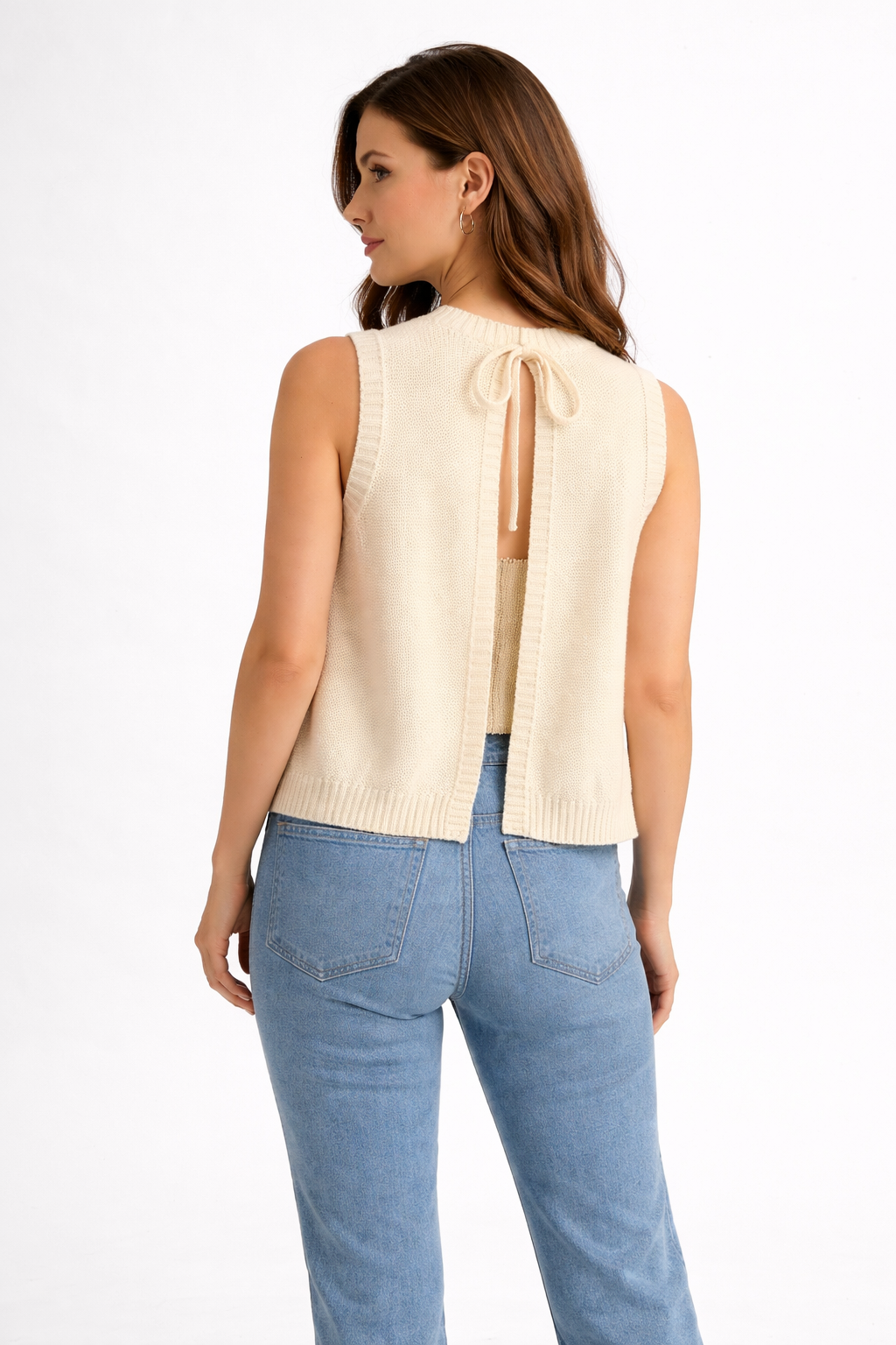 Marylou | Knitted Beige Summer Top with Open Back for Women