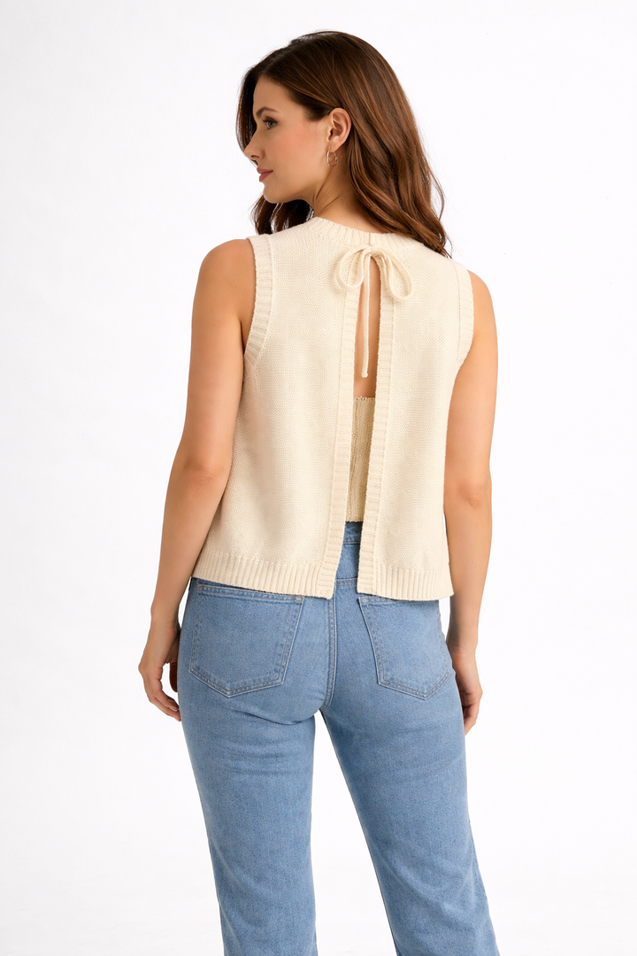 Marylou | Knitted Beige Summer Top with Open Back for Women
