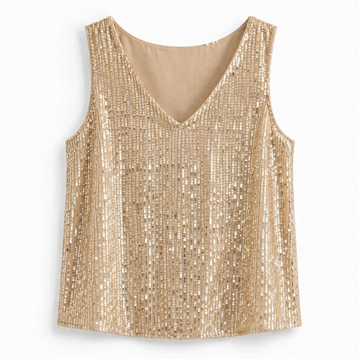 V-Neck Glitter Sequin Top