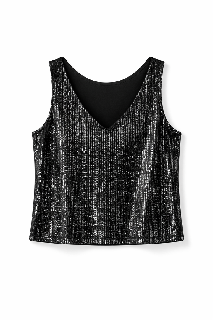 V-Neck Glitter Sequin Top
