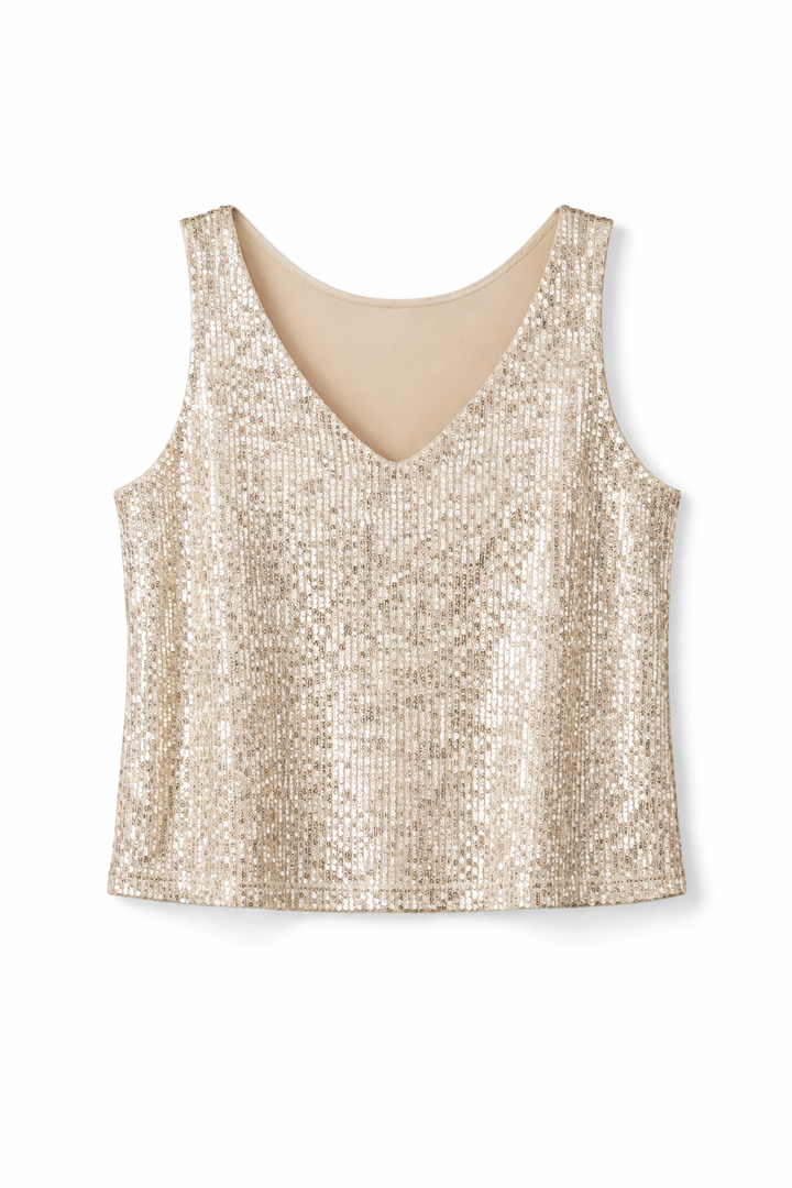 V-Neck Glitter Sequin Top