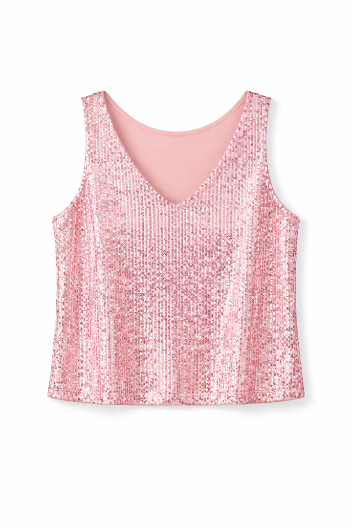 V-Neck Glitter Sequin Top