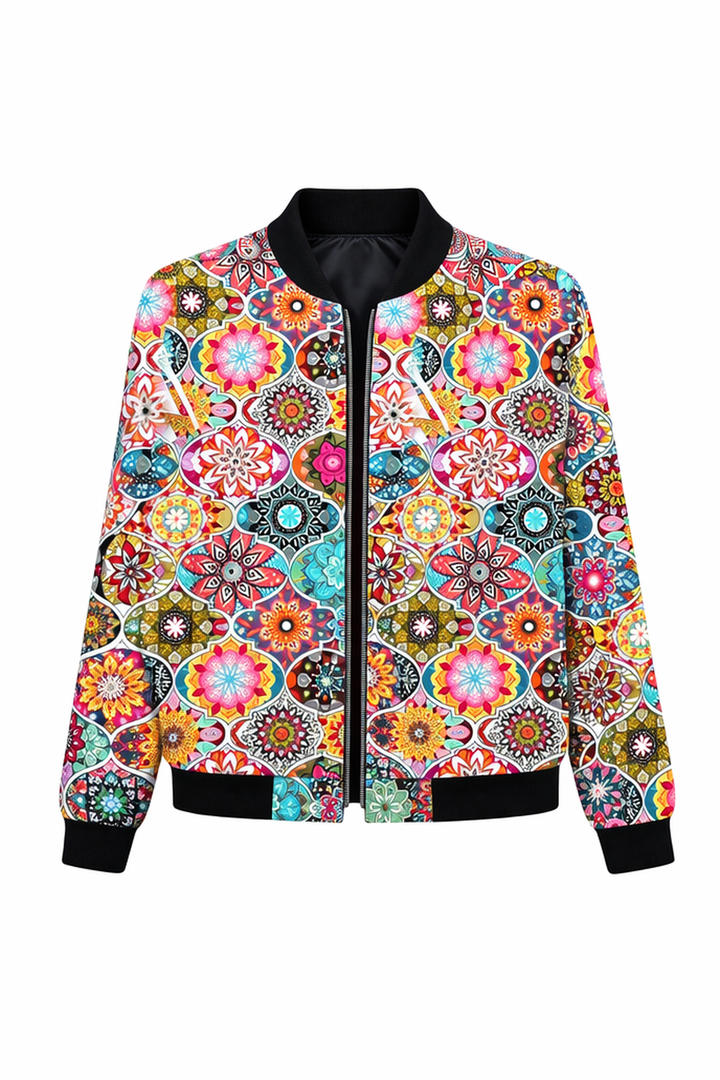 Léa | Stylish Mid-Length Jacket for Women - with Zip and Trendy Print