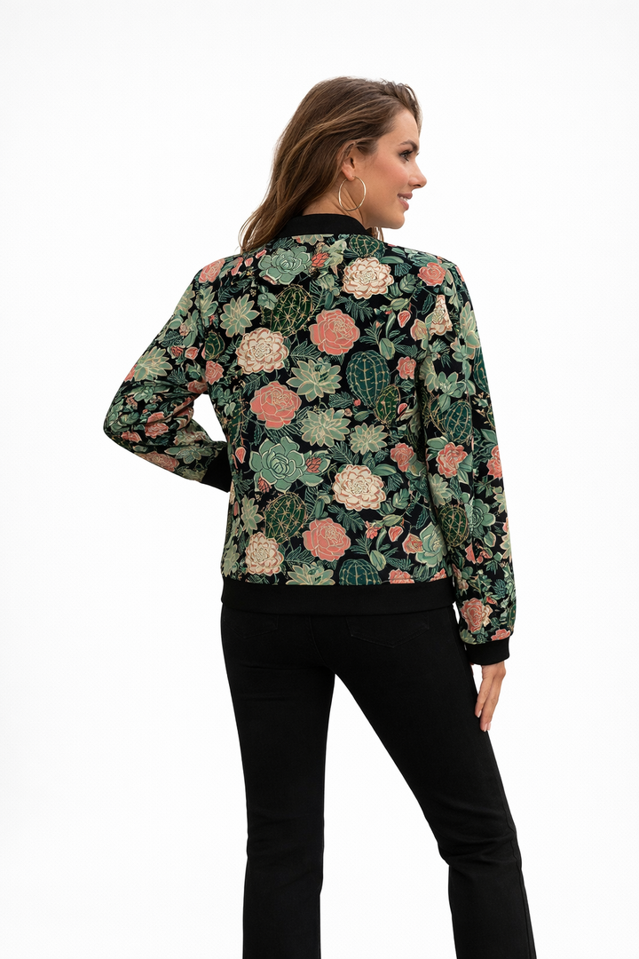 Léa | Stylish Mid-Length Jacket for Women - with Zip and Trendy Print