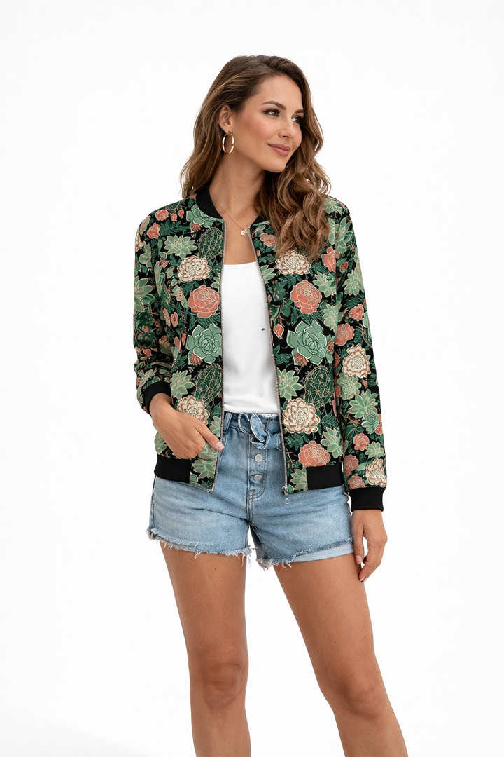 Léa | Stylish Mid-Length Jacket for Women - with Zip and Trendy Print