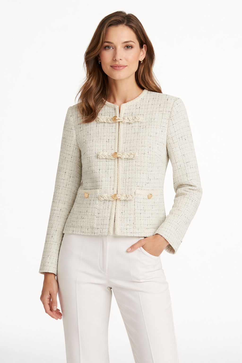 Metria | Women's Jacket with Tweed Metal Details - Regular Fit