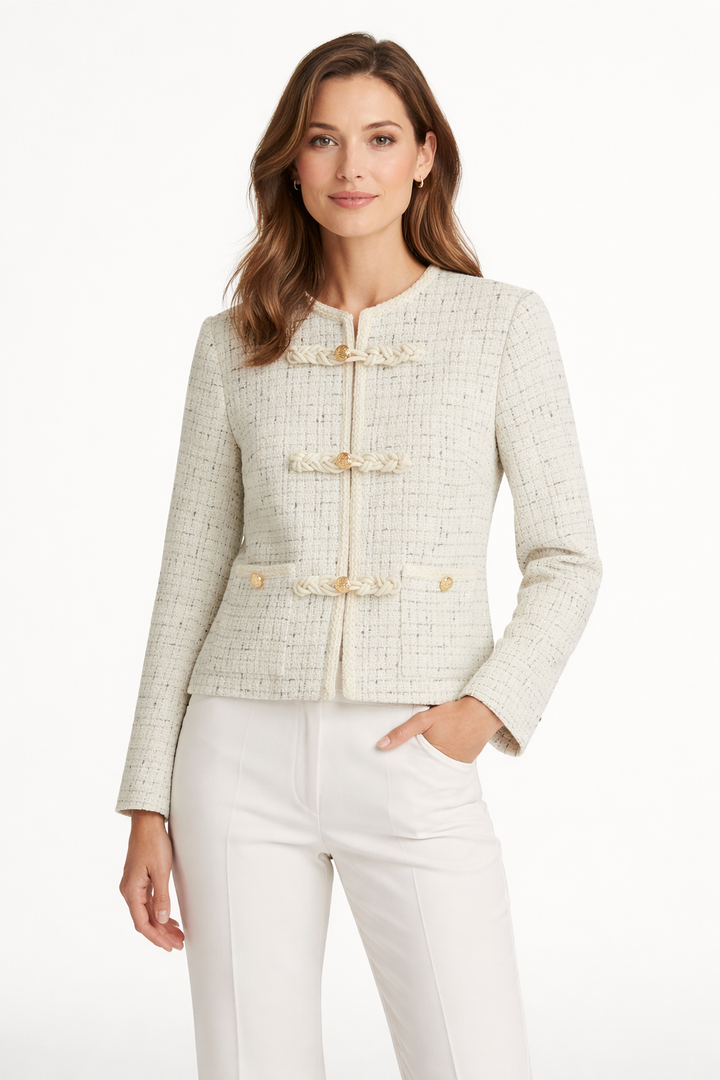 Metria | Women's Jacket with Tweed Metal Details - Regular Fit