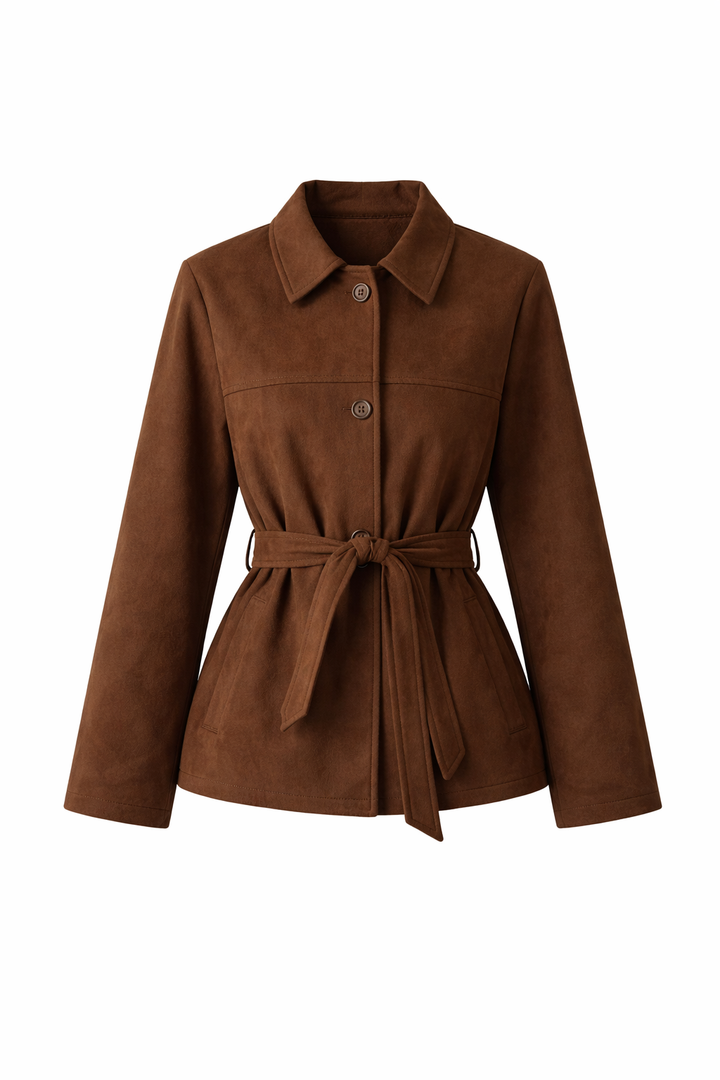 Meli | Elegant Suede Ladies' Coat - Stylish Buttons with Tie Belt