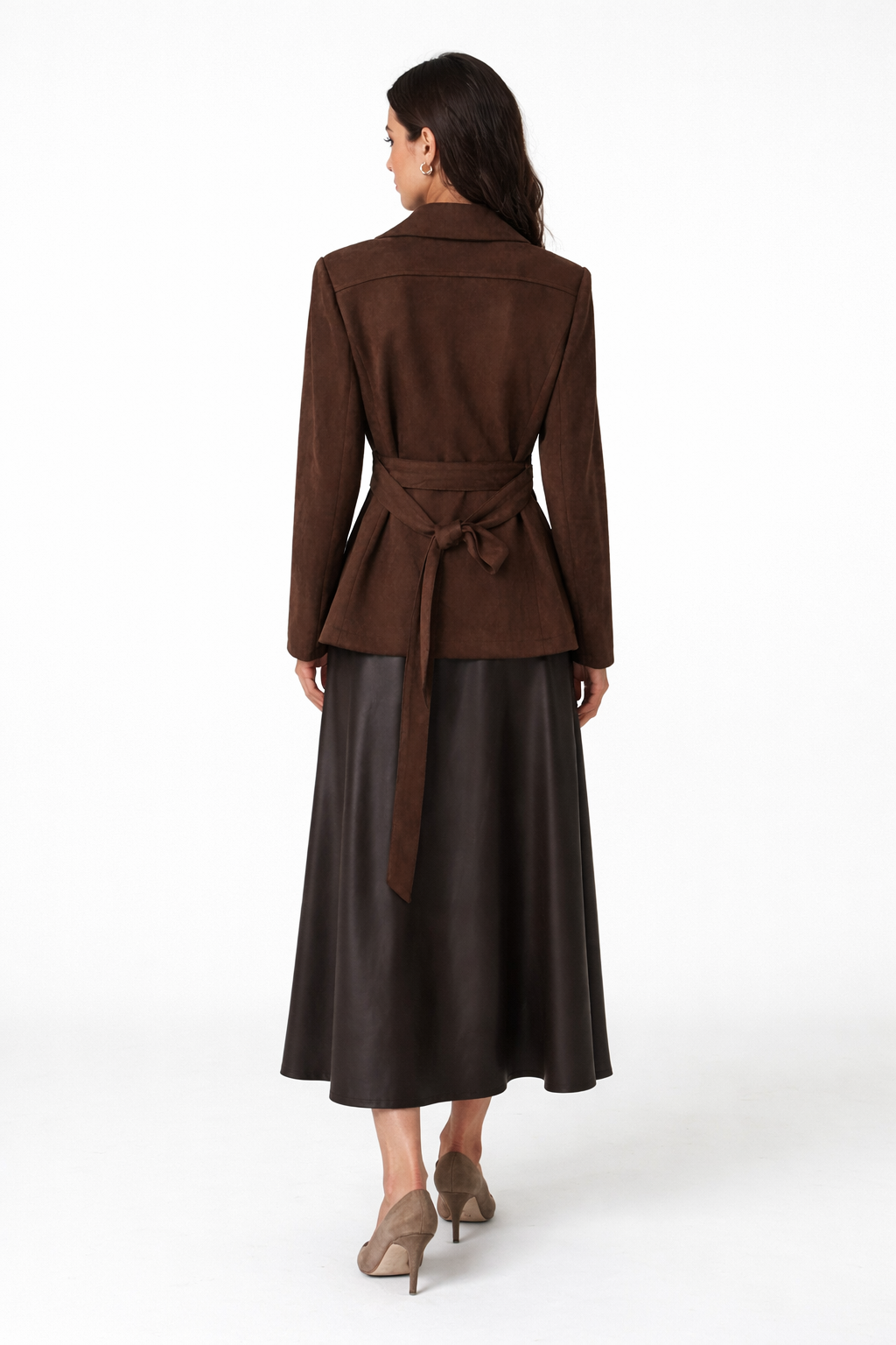 Meli | Elegant Suede Ladies' Coat - Stylish Buttons with Tie Belt