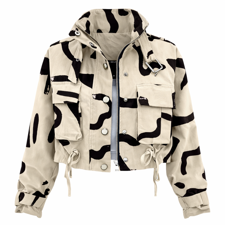 Demi | Stylish Mid-Season Jacket for Women - Cropped Bomber Jacket Model with Bold Collar