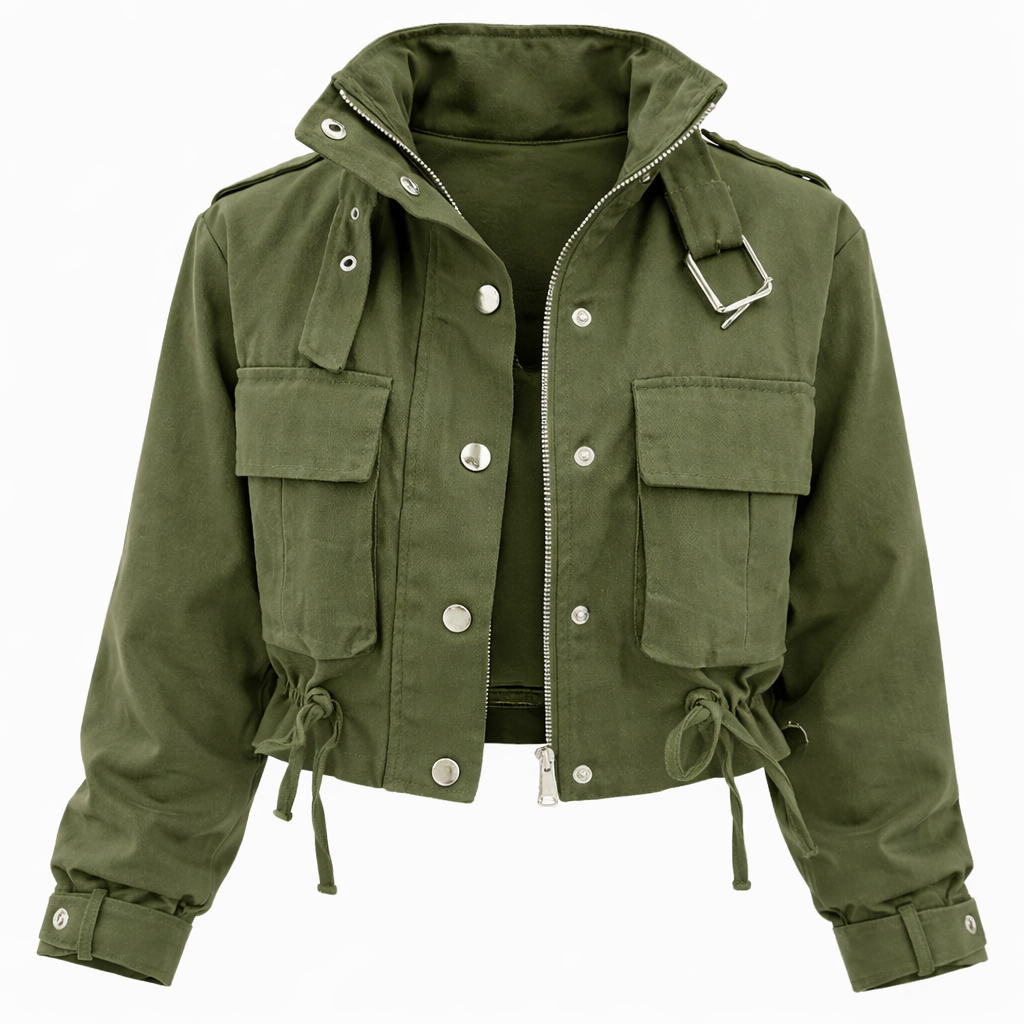 Demi | Stylish Mid-Season Jacket for Women - Cropped Bomber Jacket Model with Bold Collar