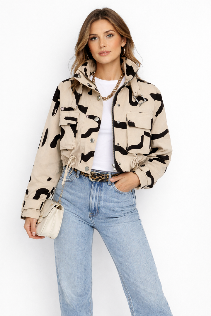 Demi | Stylish Mid-Season Jacket for Women - Cropped Bomber Jacket Model with Bold Collar