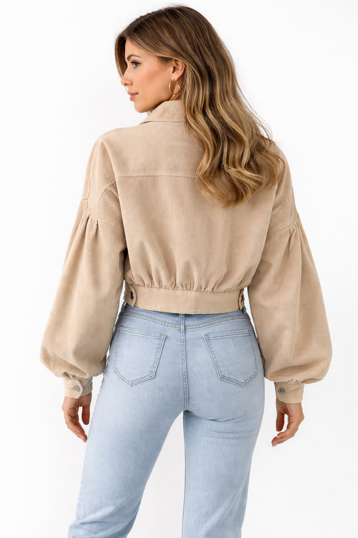Deni | Stylish Short Corduroy Jacket for Women - Lantern Sleeves, Comfortable and Trendy