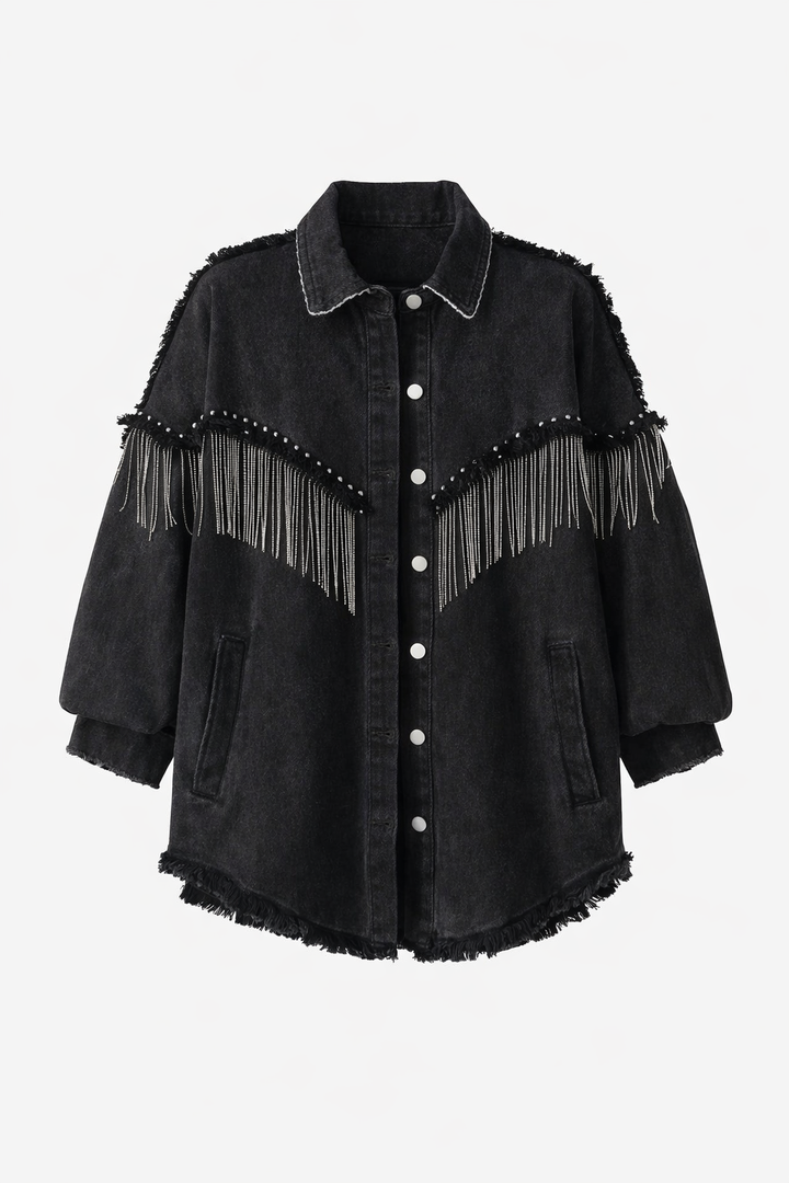 Mint | Boho Denim Jacket for Women – With Fringes & Studs
