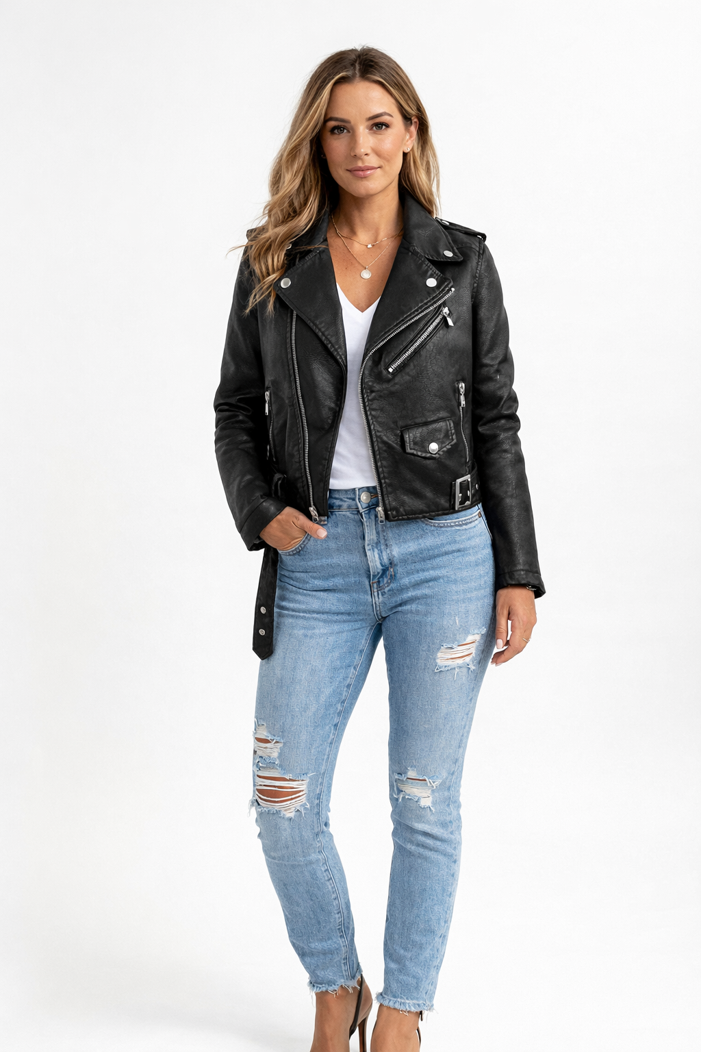 Fenna | Stylish Padded Leather Jacket with Zip