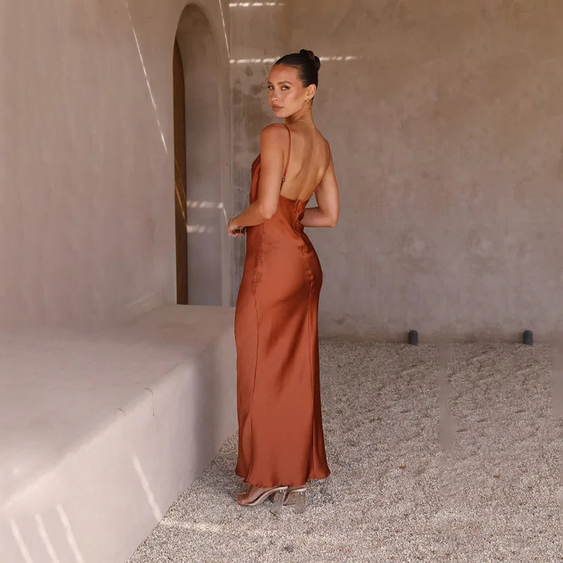 Blair | Luxe Satin Maxi Dress with Open Back