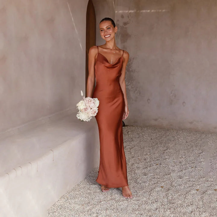 Blair | Luxe Satin Maxi Dress with Open Back