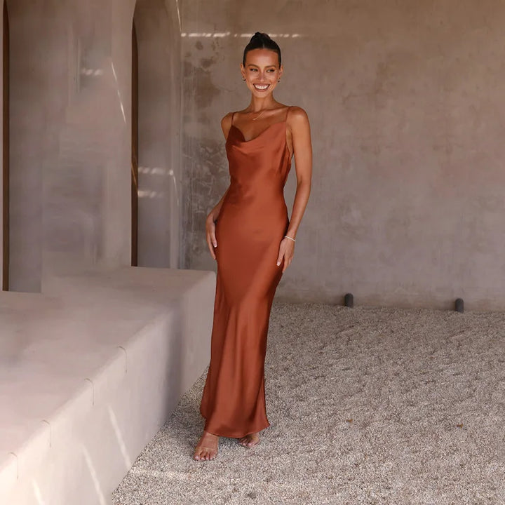 Blair | Luxe Satin Maxi Dress with Open Back