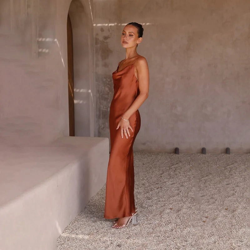 Blair | Luxe Satin Maxi Dress with Open Back