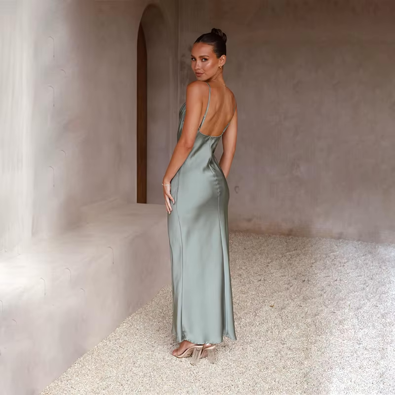 Blair | Luxe Satin Maxi Dress with Open Back