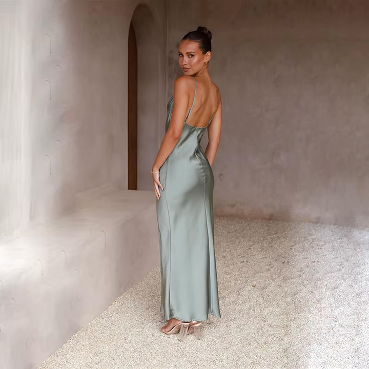 Blair | Luxe Satin Maxi Dress with Open Back