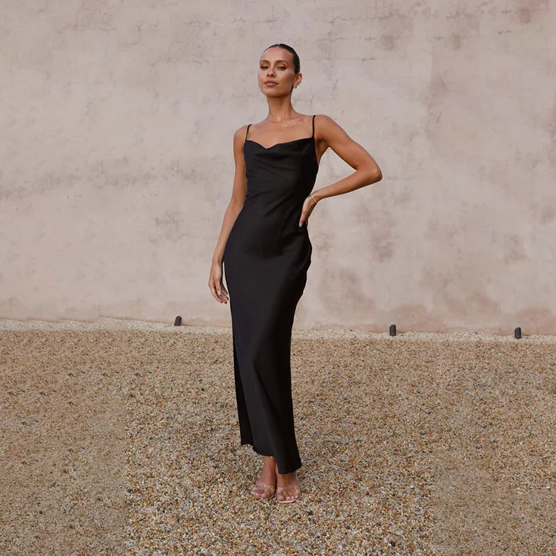 Blair | Luxe Satin Maxi Dress with Open Back