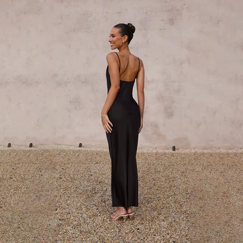 Blair | Luxe Satin Maxi Dress with Open Back