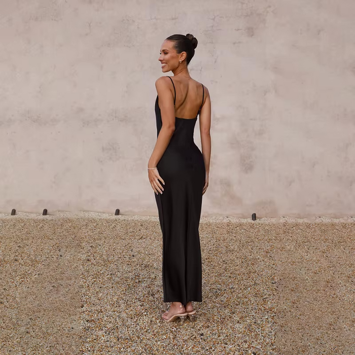 Blair | Luxe Satin Maxi Dress with Open Back