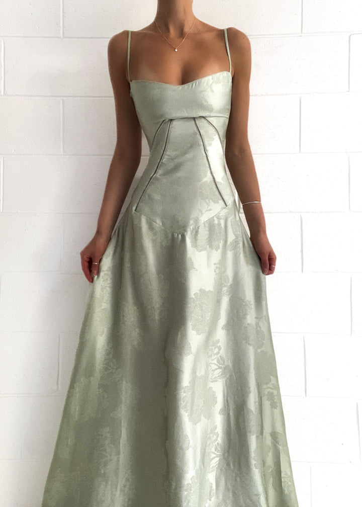 Gilda | Luxe Maxi Dress with Elegant Floral Print - Pistachio Green