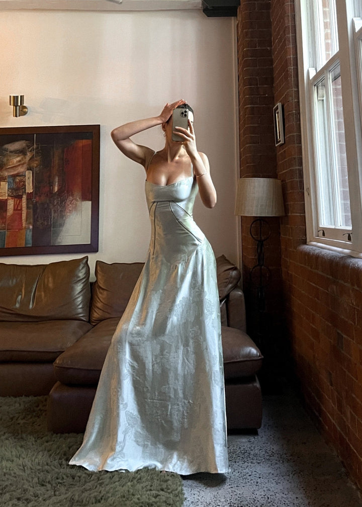 Gilda | Luxe Maxi Dress with Elegant Floral Print - Pistachio Green