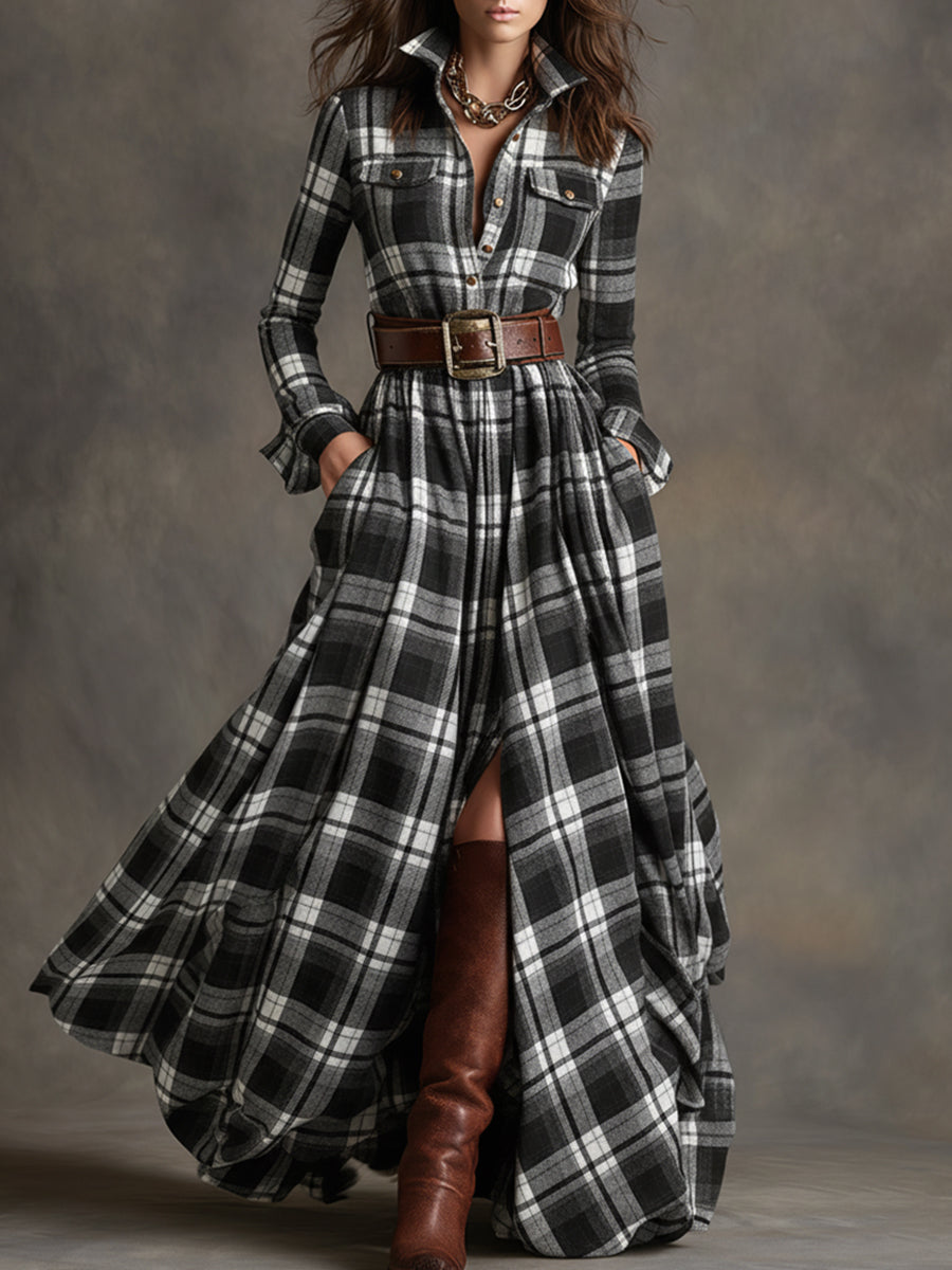 Unity | Checked Long Sleeve Maxi Dress