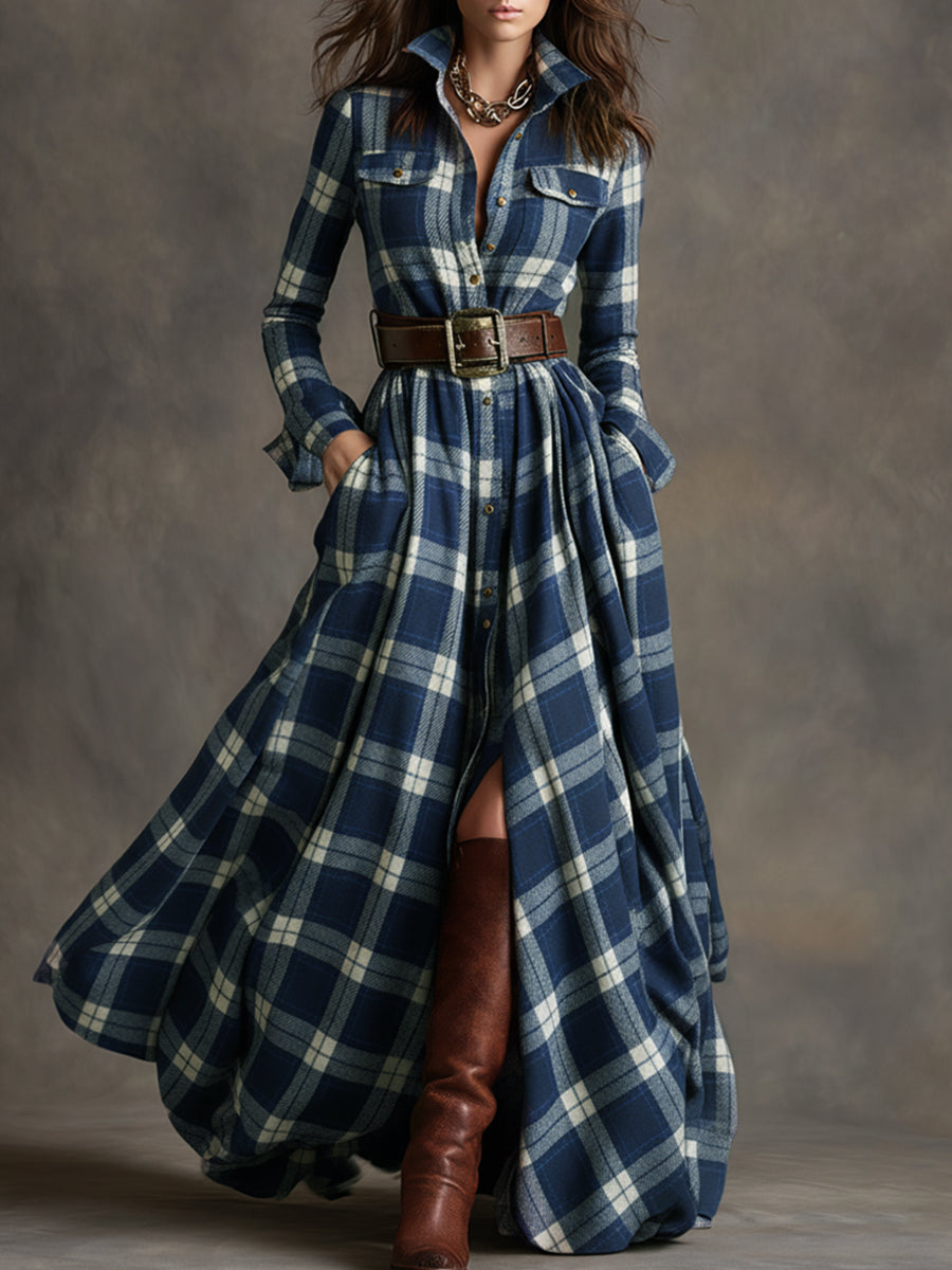 Unity | Checked Long Sleeve Maxi Dress