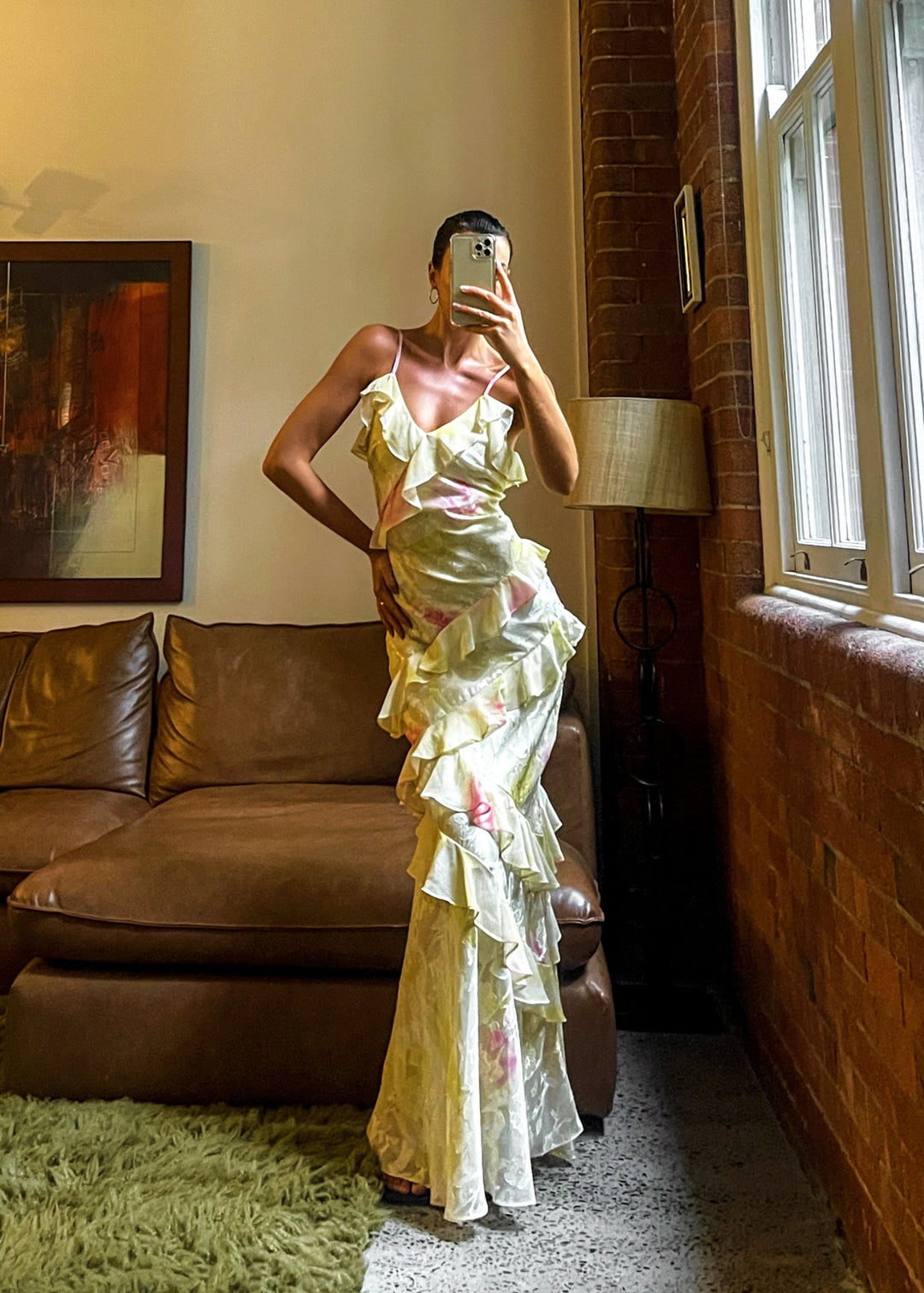 Mea | Yellow Chiffon Maxi Dress with Ruffles