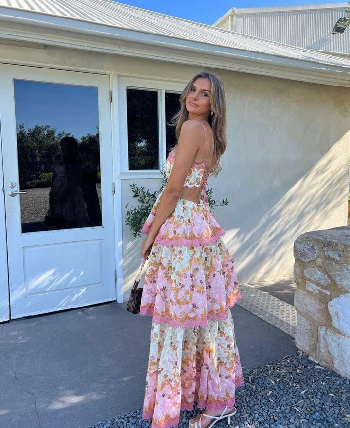 Aislin | Long Summer Dress Embroidered with Ruffles