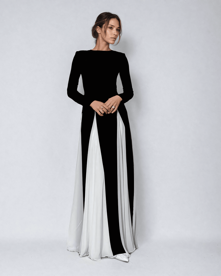 Chandra | Modern Black and White Maxi Dress - Flowing Fit, Elegant Style