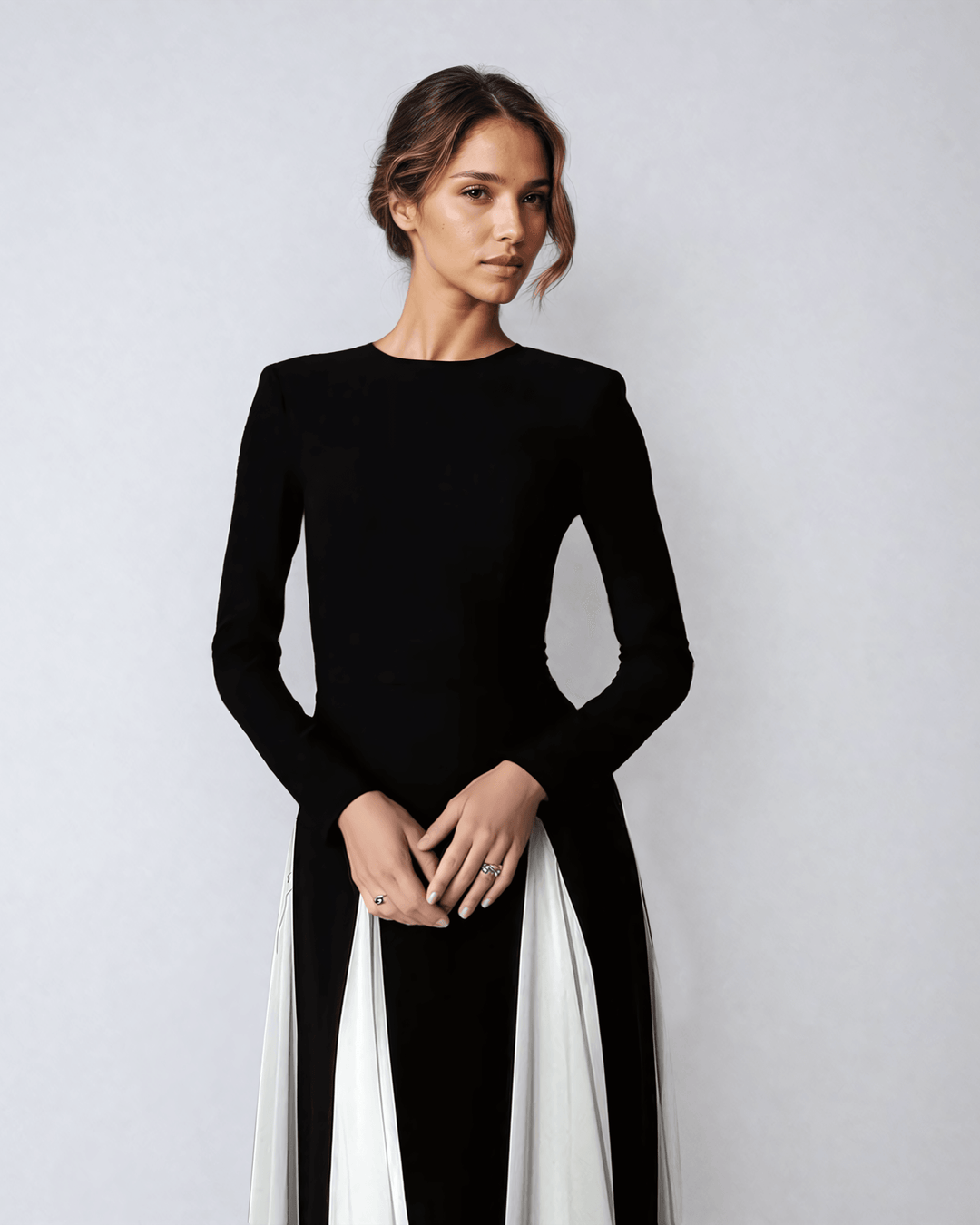 Chandra | Modern Black and White Maxi Dress - Flowing Fit, Elegant Style