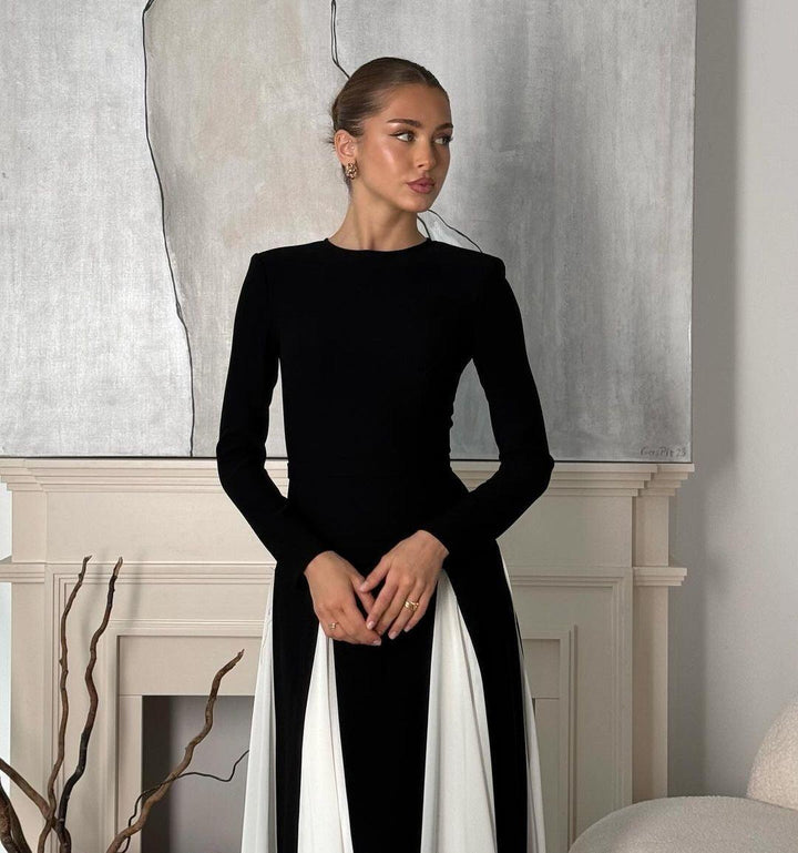 Chandra | Modern Black and White Maxi Dress - Flowing Fit, Elegant Style